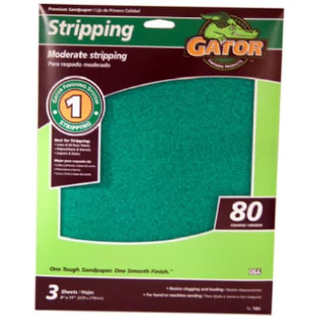 Gator Finishing 7261 9 x 11 in Sandpaper Sheet 80 Grit 3PK 839425